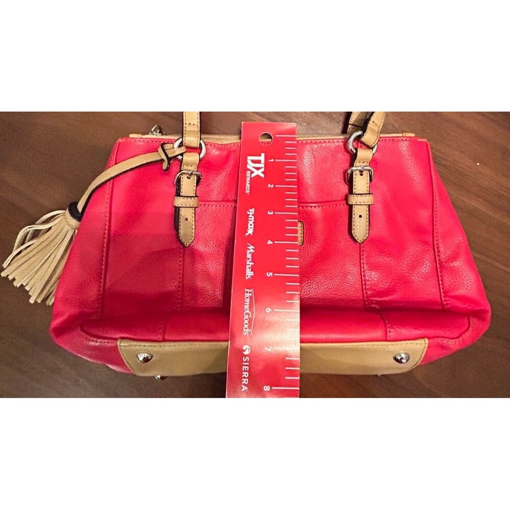 Tignanello Red Beige Pebbled Faux Leather Satchel Tassel Zip Pockets - Picture 10 of 10